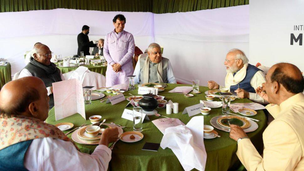 PM Narendra Modi, Rajnath Singh, Mallikarjun Kharge, fellow MPs enjoy &#039;all millet&#039; lunch in Parliament - See pics