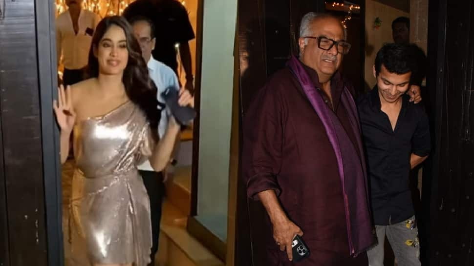 Janhvi Kapoor&#039;s rumoured BF Shikhar blushes as Boney Kapoor poses with him for the paps- PICS