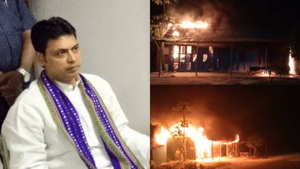VIDEO: Former Tripura CM&#039;s ancestral home set on fire, nearby cars vandalised