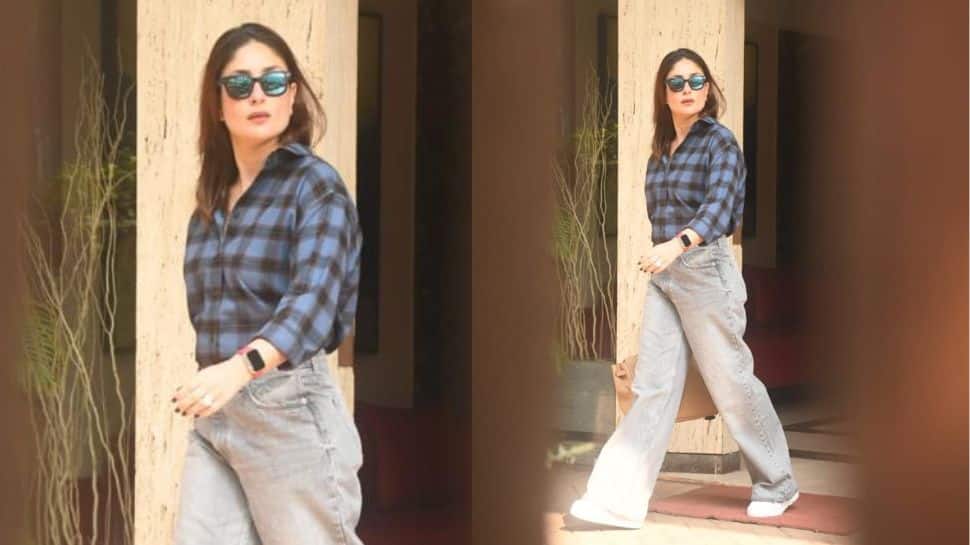 Kareena aced casual look in blue checked shirt and jeans