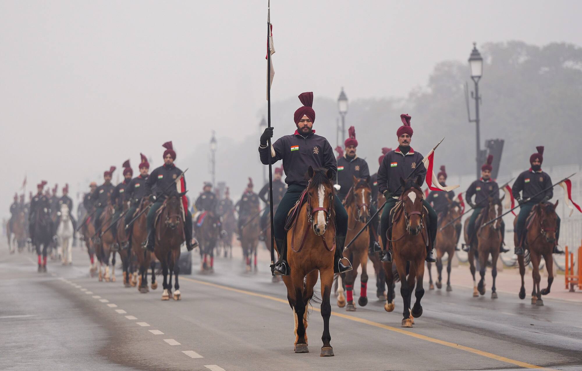 President's bodyguards rehearse for the Republic Day Parade 2023 amid cold wave in Delhi