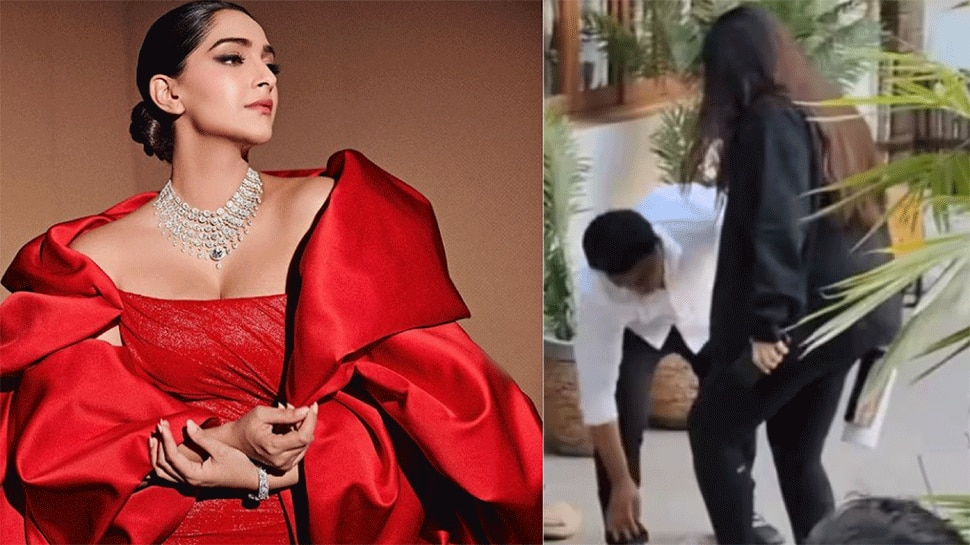 Sonam Kapoor trolled mercilessly after staff helps her wear slippers, netizens call her &#039;real nepo kid&#039;