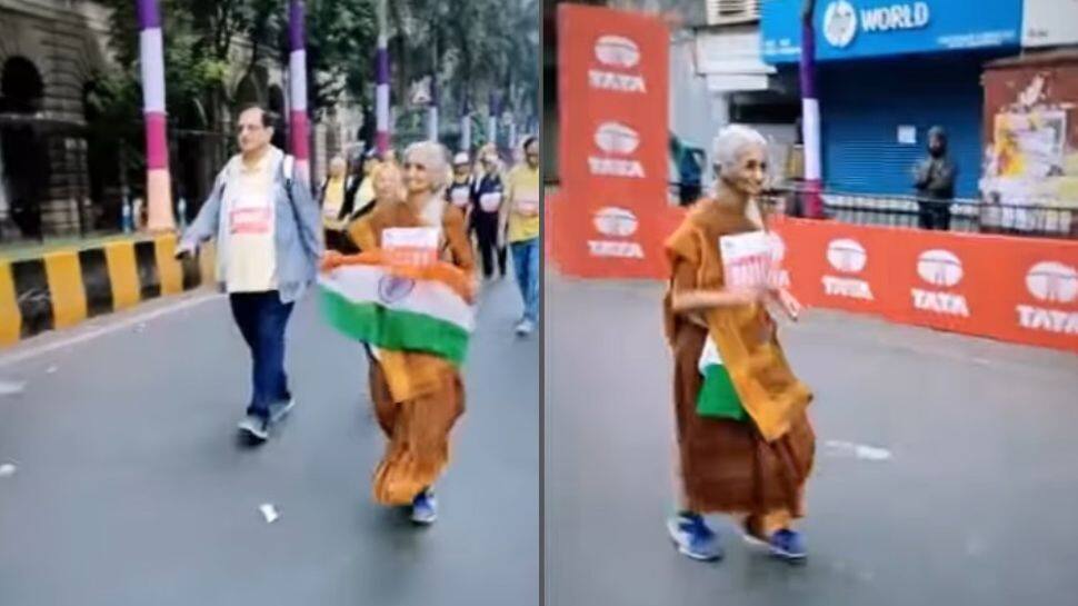 80-year-old woman runs Mumbai marathon in saree and sneakers, netizens call it &#039;inspiring&#039;- Watch video