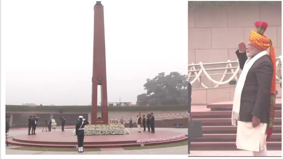 PM Modi pays Respect to the War Heroes Before the Republic Day Celebrations at National War Memorial