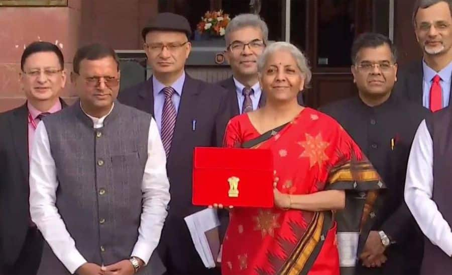 FM Nirmala Sitharaman Takes Tablet in Red Pouch to Parliament to Present Paperless Budget