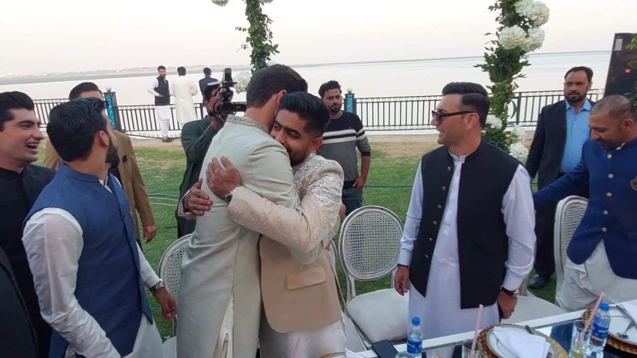 Babar Azam hugs Afridi