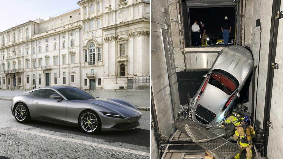 Ferrari Roma Worth Rs 2 Crore Damaged After Elevator Mishap at Dealership, Left Dangling