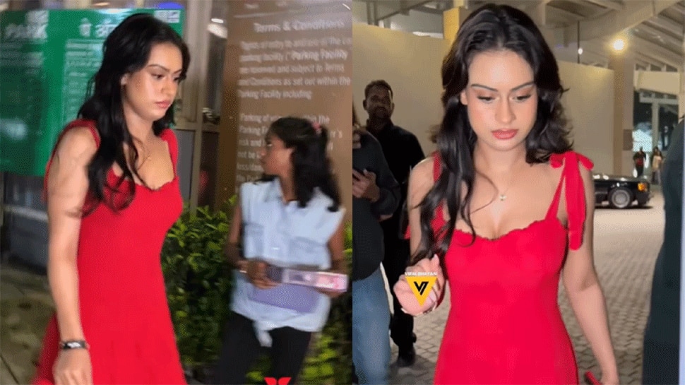 Ajay Devgn&#039;s daughter Nysa Devgan Steps Out in Red Dress, Spotted With Orry, Mahikaa Rampal, Video Inside