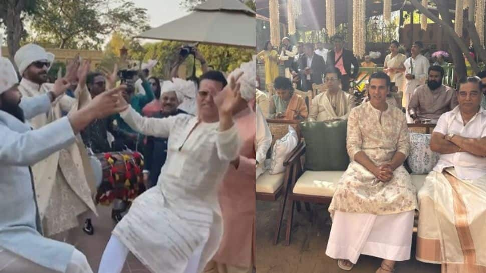 Akshay Kumar Performs Bhangra with Mohanlal; Aamir Khan, Kamal Haasan Join Them at Rajasthan Wedding- Watch Viral Video 