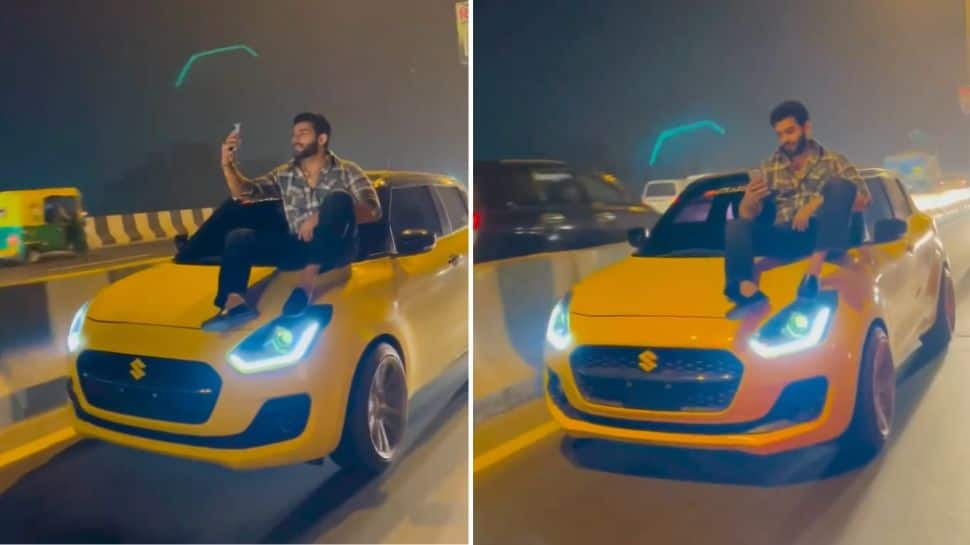 Influencer Sits on Bonnet of Fast-Moving Maruti Suzuki Swift to Make Reel, Gets Rs 70,000 Challan: Watch