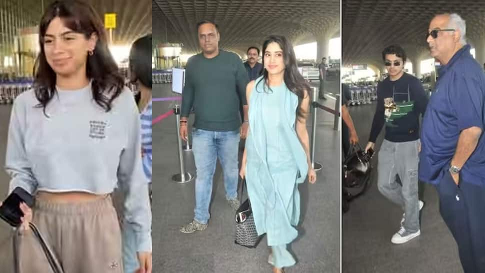 Janhvi Kapoor Steps Out with BF Shikhar Pahariya, Dad Boney Kapoor At Airport - Watch