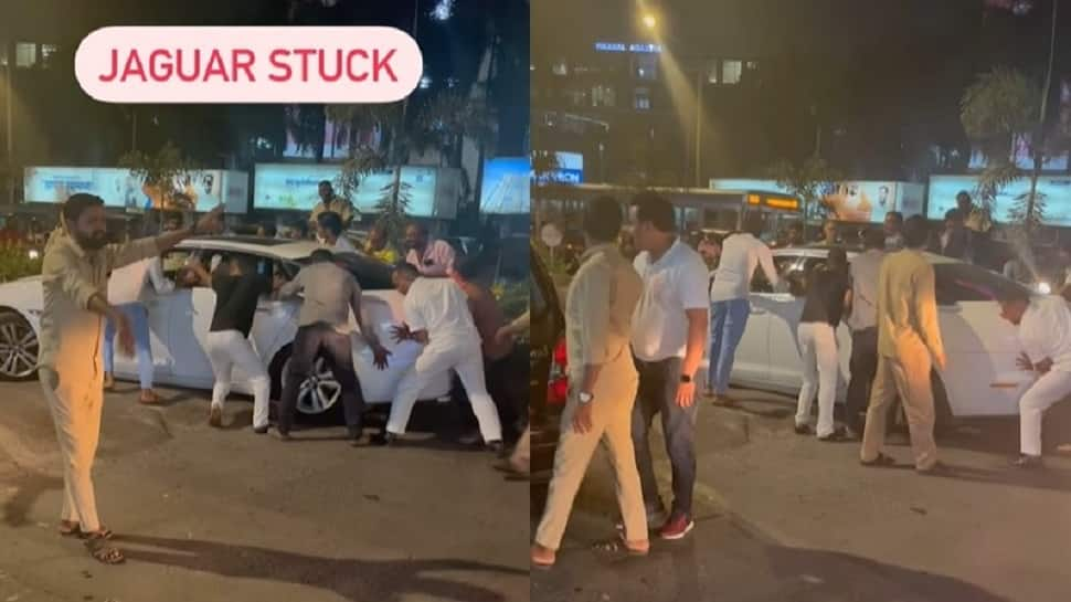 Watch: Mumbaikars Rescue Rs 1 Crore Jaguar XJ After Luxury Car Gets Stuck on Speed Breaker