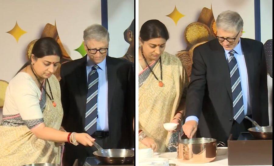 Bill Gates’ Video Of Giving Tadka To Super Food &quot;Khichdi&quot; With Smriti Irani Goes Viral - Watch