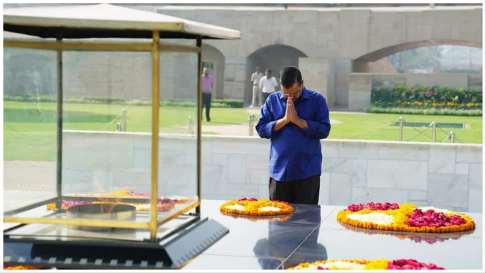 Delhi CM Arvind Kejriwal Pays Tributes to Mahatma Gandhi At Raj Ghat Before Long Day Pooja