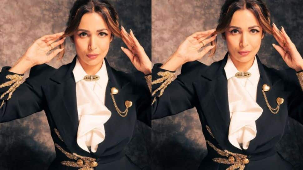 Malaika opted for a black and golden flared skirt and blazer