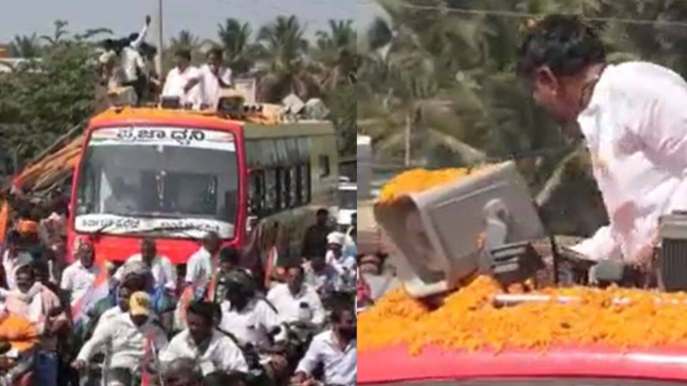 Watch: Karnataka Congress President DK Shivakumar Seen Showering Rs 500 Notes In Roadshow; BJP Reacts