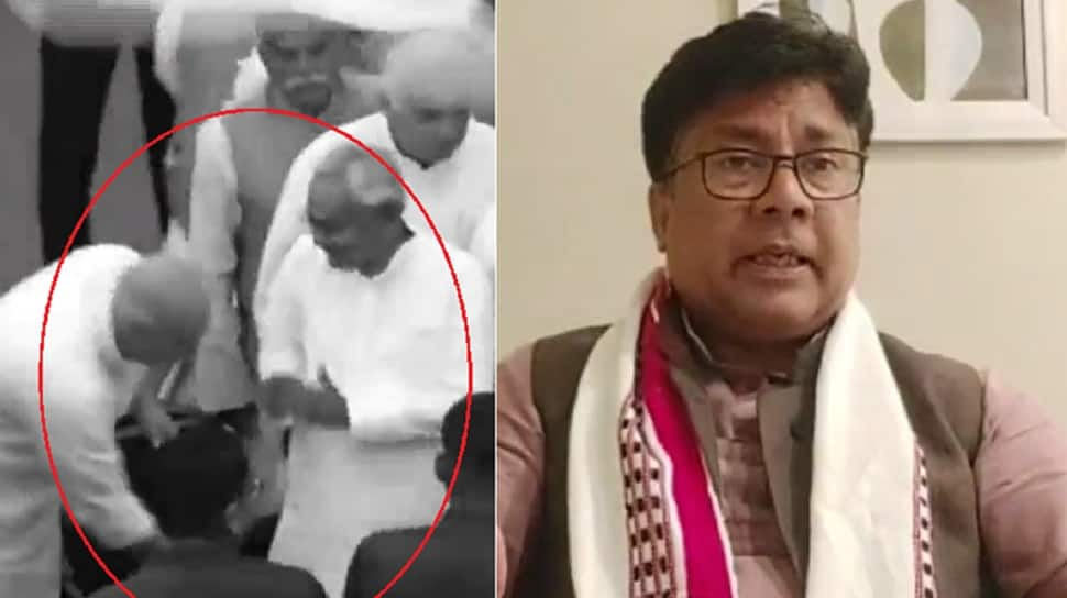 Watch: Bihar Education Minister Chandra Shekhar Yadav Touches Nitish Kumar&#039;s Feet; BJP Questions Gesture