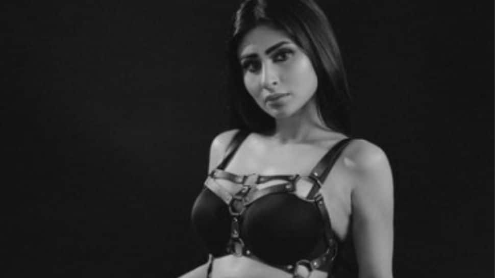 Mouni Roy sizzles in black corset bra with leather sleeves
