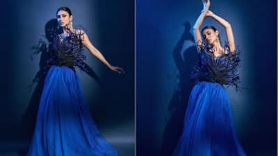 Mouni Roy stuns in blue and black gown with embellishments