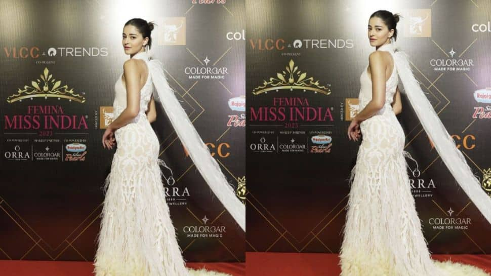 Ananya Panday looked gorgeous in white feathered gown