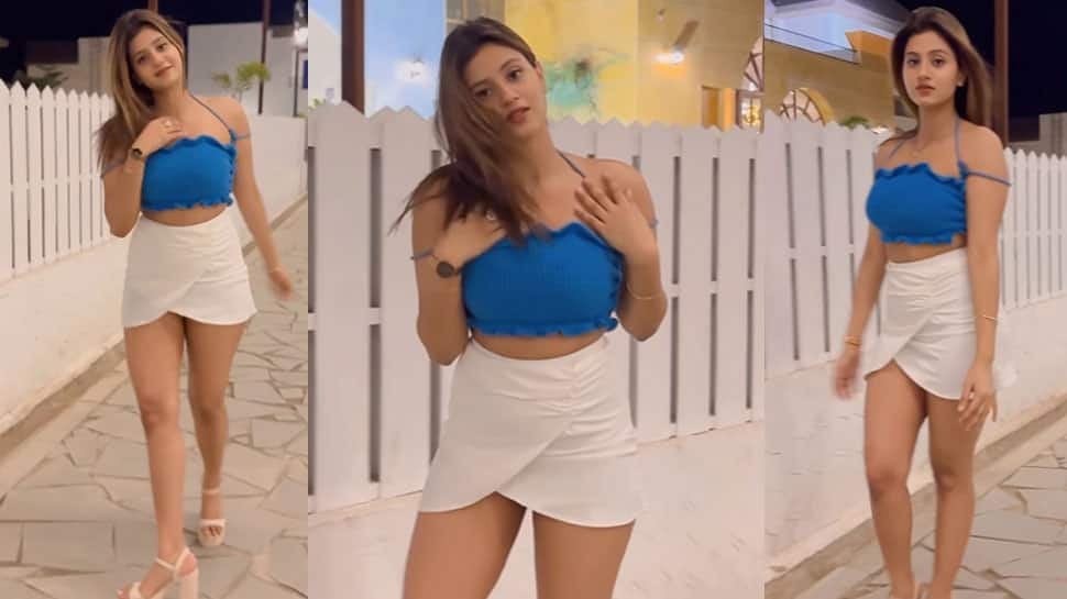 Kacha Badam Girl Anjali Arora Steps Out In White Mini Skirt And Blue Halter Top, Shares Sassy Video - Watch