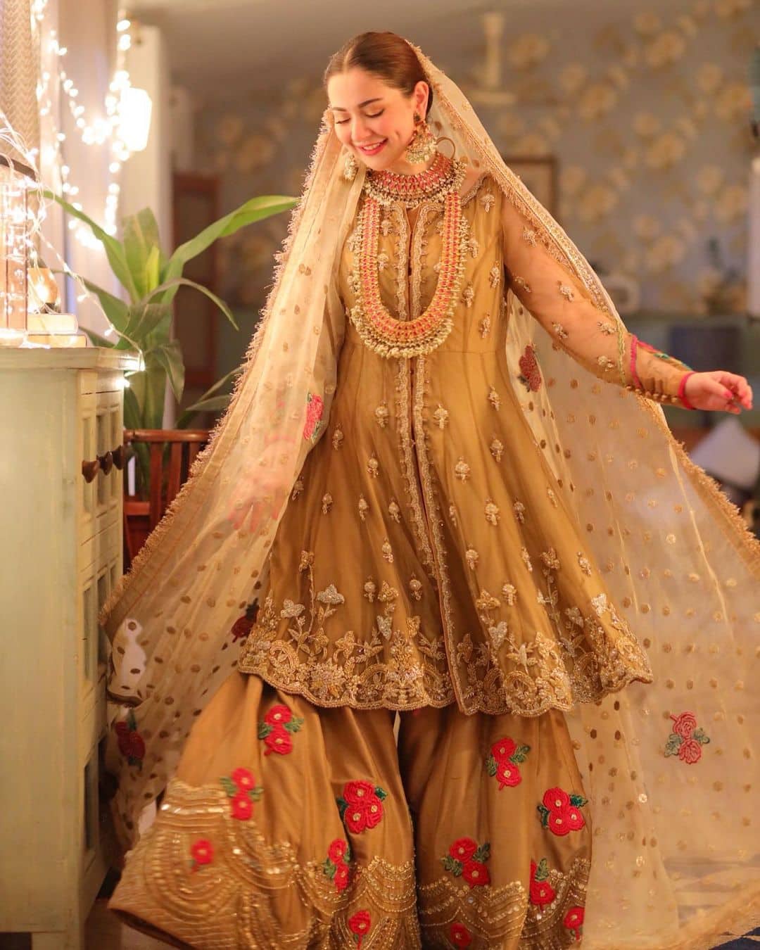 Buy Gold Organza Bridal Sharara Anarkali Set With Jacket KALKI Fashion India