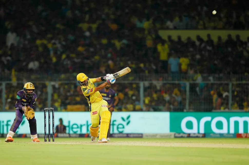 Chennai Super Kings matched the record of RCB and Rajasthan Royals by hitting 18 sixes against Kolkata Knight Riders in IPL 2023 match on Sunday. Ajinkya Rahane and Shivam Dube hit 5 sixes each. (Photo: BCCI/IPL)