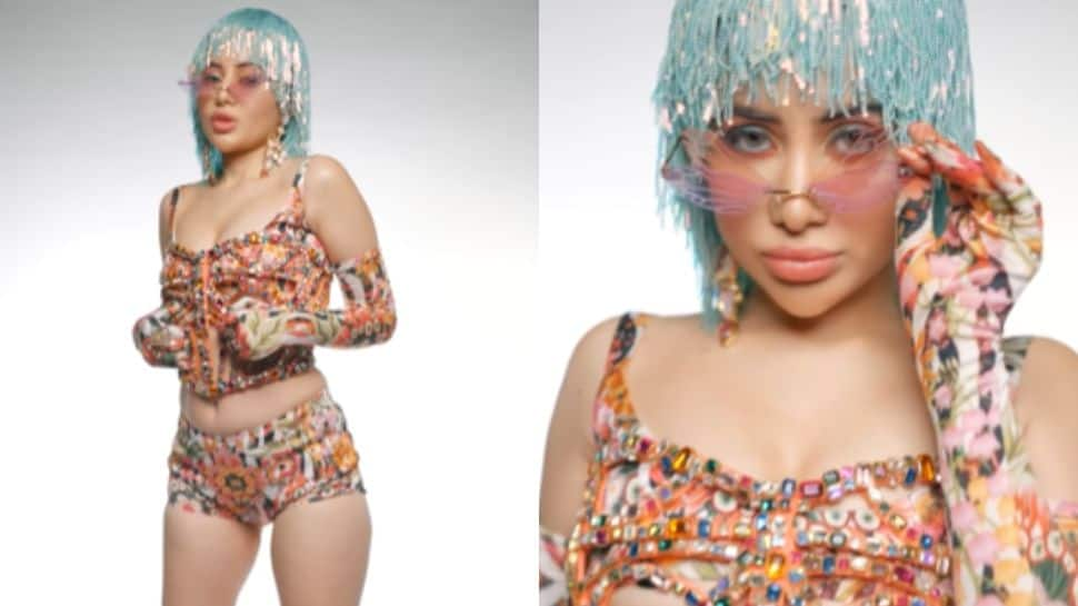 Urfi Javed Sizzles In Multi-Coloured Beaded Outfit With Blue Hair For Ken Ferns- Watch