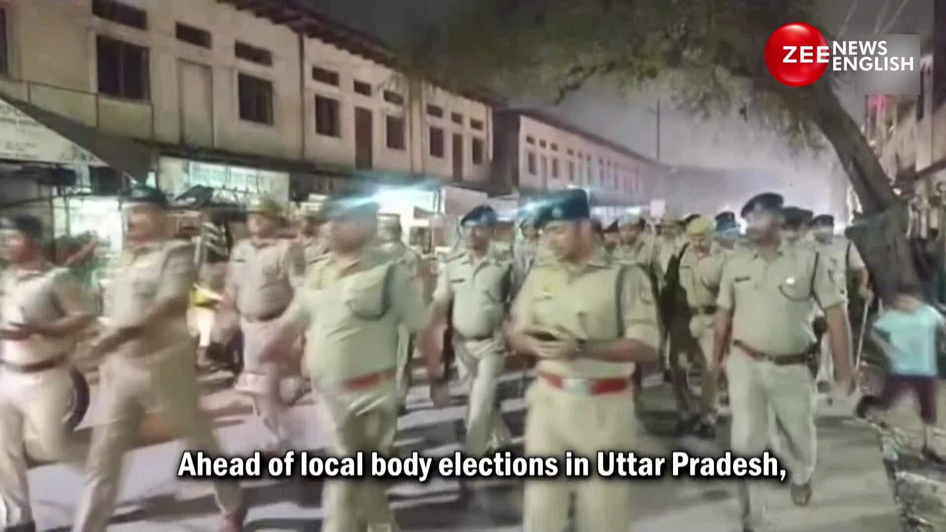 Uttar Pradesh Police march with the flag before Mathura's local body ...