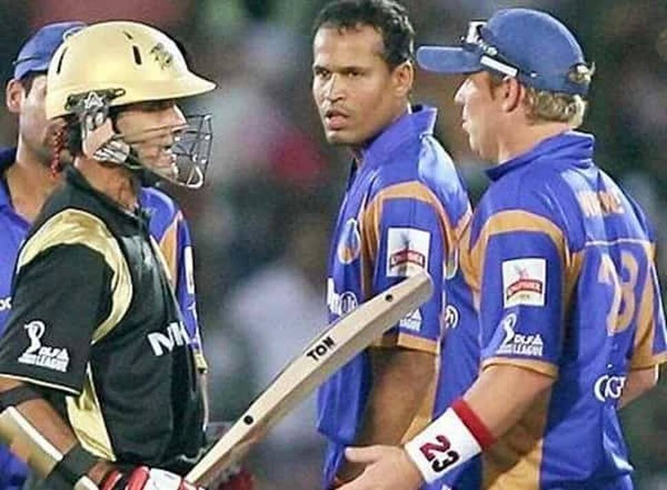 In the inaugural edition of the IPL in 2008, Kolkata Knight Riders batter Sourav Ganguly and Rajasthan Royals captain Shane Warne got in a major scuffle over the former's dismissal. Ganguly was given out by the third umpire but Warne and RR teammates gave him a send-off. Both players were fined 10 per cent of their match fees. (Source: Twitter)