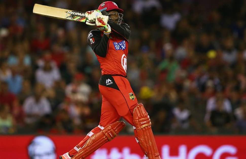 Chris Gayle clobbered a record-equalling 12-ball half-century for Melbourne Renegades against the Adelaide Strikers in the Big Bash League 2016. (Source: Twitter)