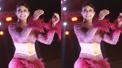 Jacqueline Fernandez sizzles in purple embellished crop top and skirt