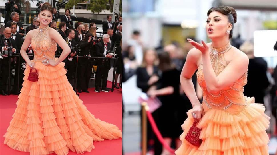 Urvashi Rautela&#039;s Love For Ruffles Continues, Opts For Tarik Ediz Orange Fancy Frill Gown On Day 2 At Cannes Film Festival 