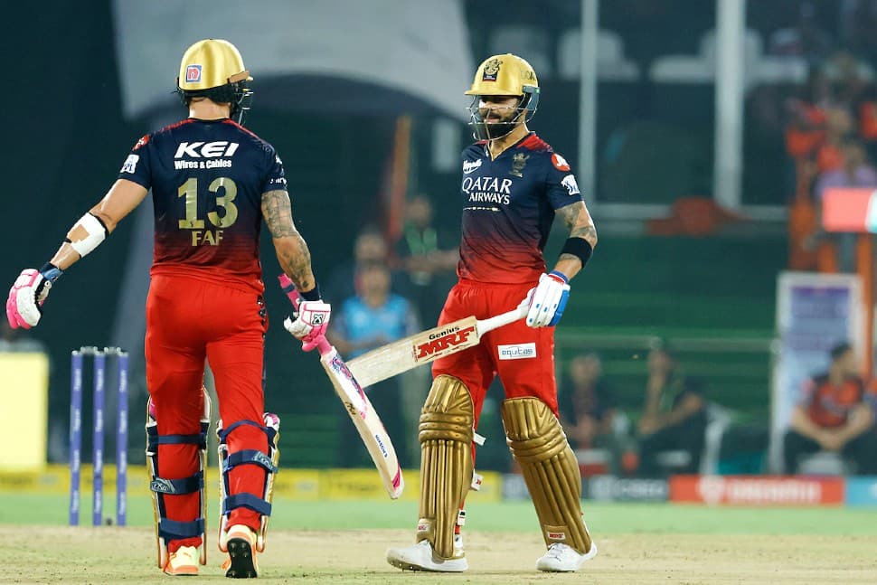 RCB openers Virat Kohli and Faf du Plessis have scored 872 runs in their opening partnership in IPL 2023. It is the most by an opening pair in an edition of the IPL. Overall, their tally is behind only Kohli and AB de Villiers' 939 in IPL 2016. (Photo: IANS)