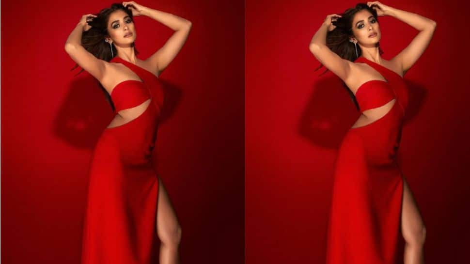 Pooja Hegde stuns in off-shoulder red gown