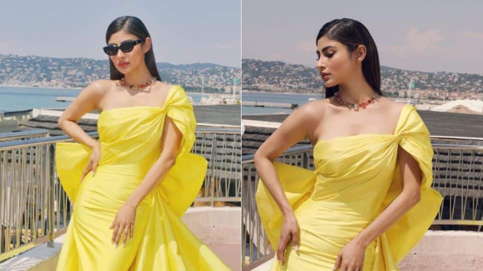 Mouni's first outfit at Cannes was a yellow gown