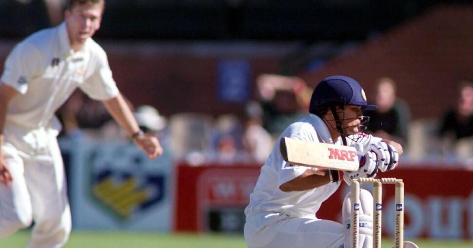 At Adelaide in 1999-00 series, Sachin Tendulkar tried to duck against a ball from Glenn McGrath. The ball did not rise, and hit Tendulkar on the left shoulder, the Australians appealed, and umpire Daryl Harper ruled him LBW. (Source: Twitter)