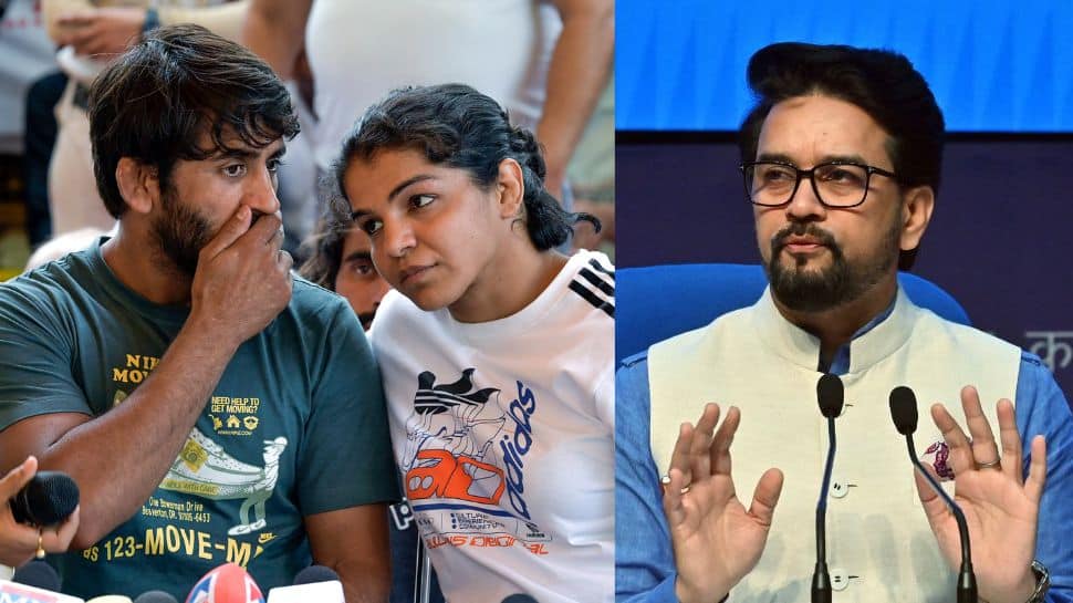 Wrestlers Bajrang Punia, Sakshi Malik Meet Anurag Thakur After Minister&#039;s Late-Night Invite