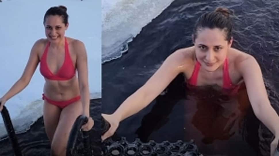 Pragya Jaiswal Dips Into -15 Degree Celsius Freezing Ice Water In Finland Wearing Hot Pink Bikini Set 