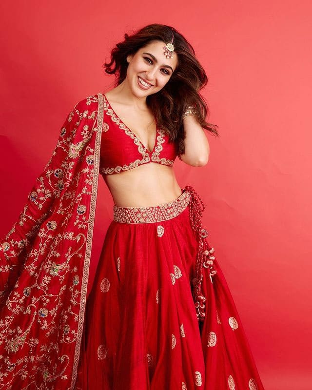 Sara Ali Khan In Sexy Red Lehenga-Choli