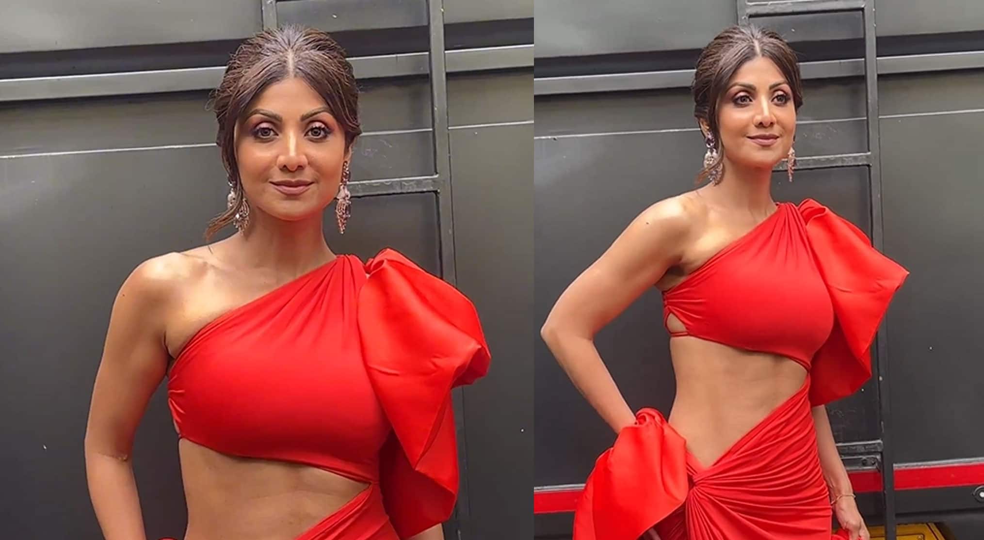 Shilpa Shetty Stuns In Cut-Out Red Dress, Flaunts Abs Thigh-High Slit Dress  At 48 | People News | Zee News