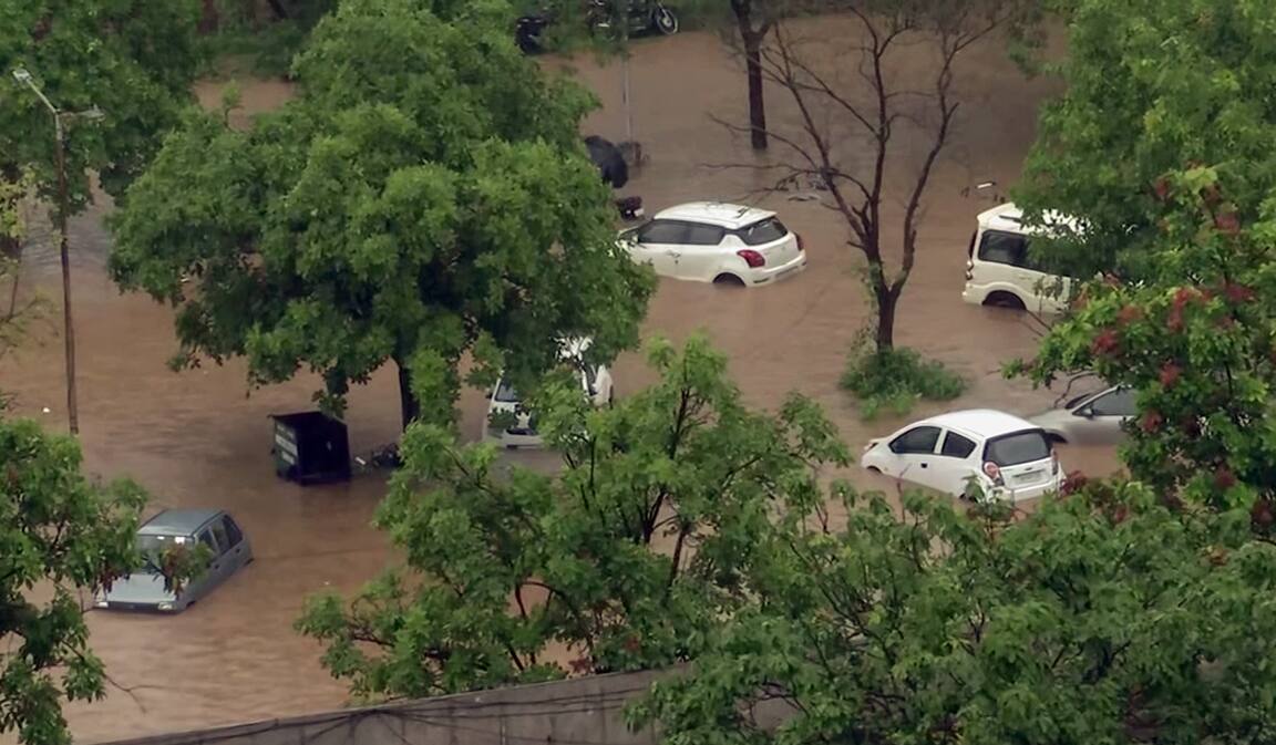 Vehicles Submerge In Rainwater In Chandigarh 