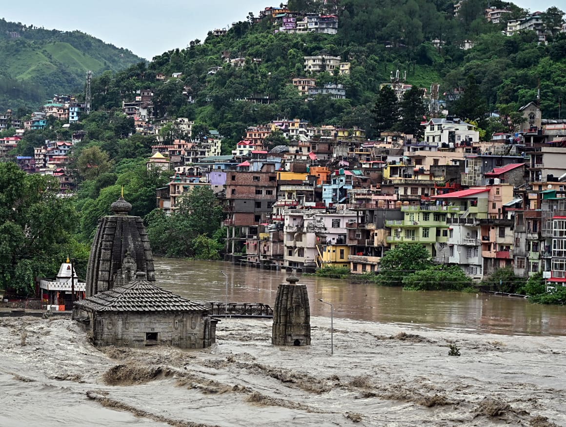 Temple Submerges In Mandi As Swollen Beas Reaches Banks 