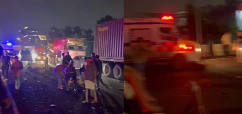 Ahmedabad ISKCON bridge Accident Video Speeding Car Rams Into Crowd  Gathered At Accident Site In Ahmedabad, People Flung Away Viral Video Shows
