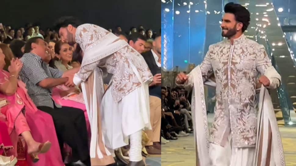 Ranveer Singh Halts Ramp Walk To Greet Mukesh Ambani At Bridal Show - Viral Video