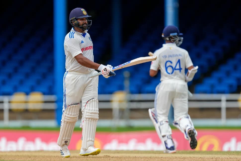 Team India achieved the highest run-rate in an innings (minimum 20 overs), scoring at 7.54 while posted 181 for 2 declared in 24 overs vs West Indies on Day 4 of 2nd Test. (Photo: AP)
