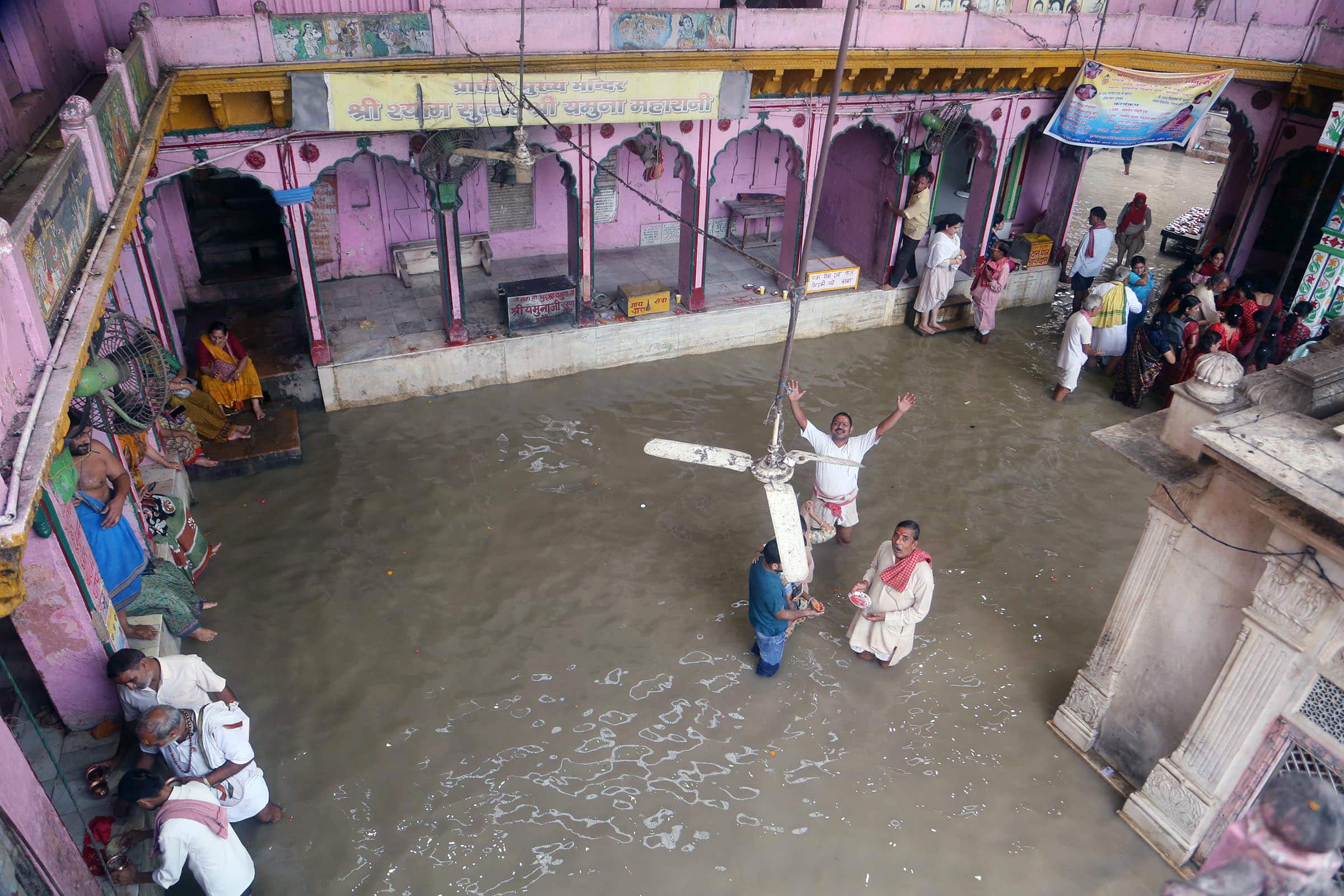 Swollen Yamuna Floods Temple In Mathura