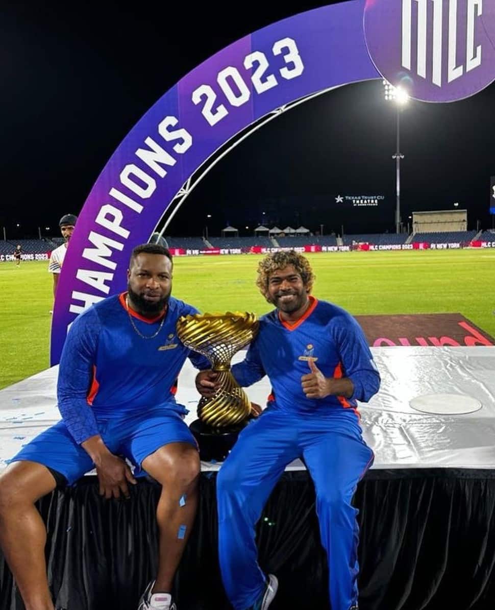 Former West Indies and Mumbai Indians all-rounder Kieron Pollard won his 16th T20 title as a player when MI New York defeated Seattle Orcas to become the inaugural Major League Cricket (MLC) champions on Monday. Pollard now has 16 T20 titles as player, same as Dwayne Bravo. (Source: Twitter)