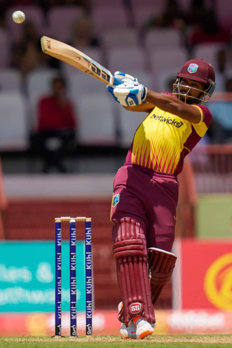 West Indies batter Nicholas Pooran has scored 1,614 runs in T20Is for West Indies, the second most runs for West Indies in the format surpassing Marlon Samuels’ tally (1,611). Chris Gayle tops the list with 1,899 runs. (Photo: AP)