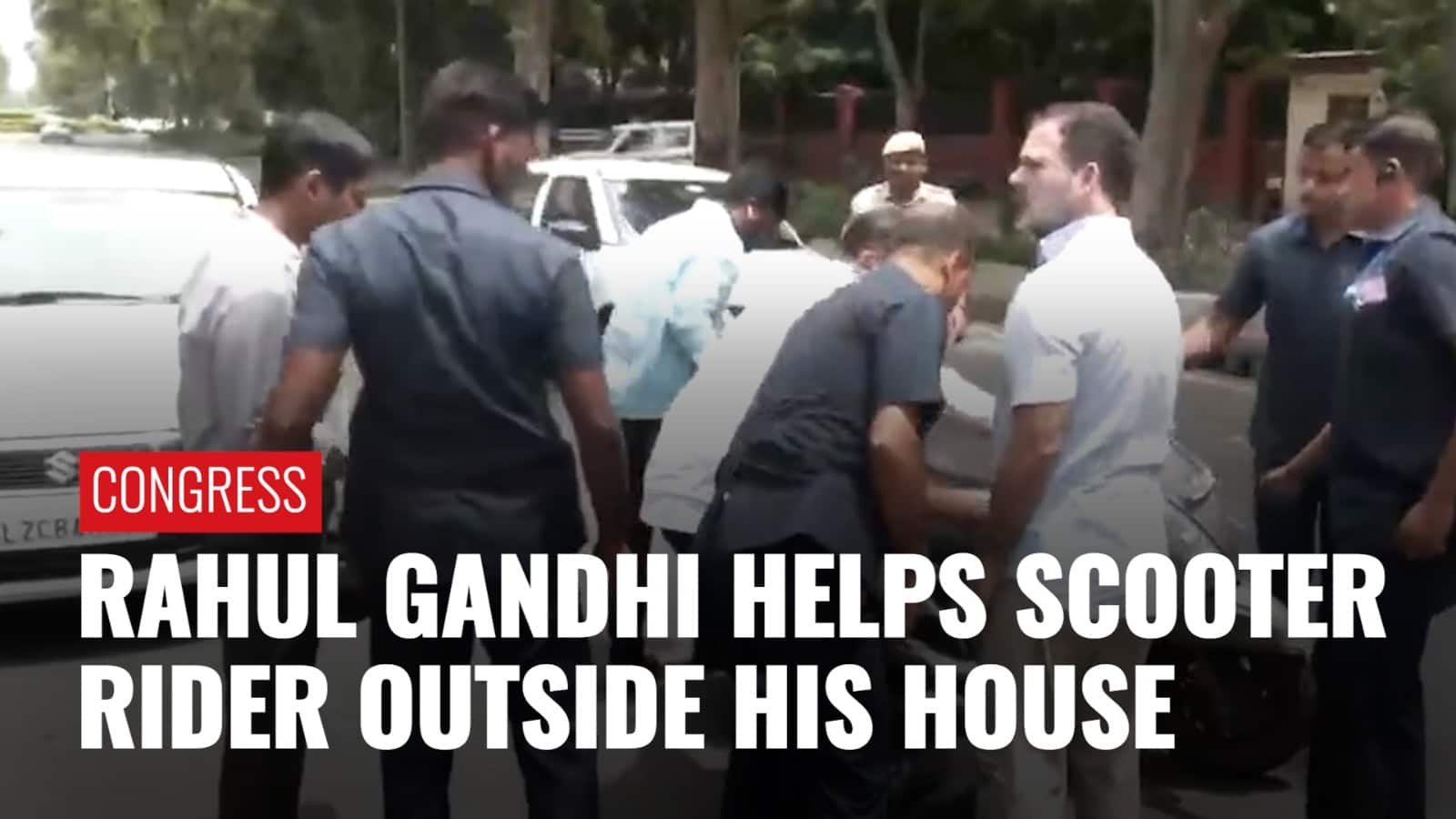 A Scooter Rider Fell Off In Front Of Rahul Gandhi's Car, See What ...